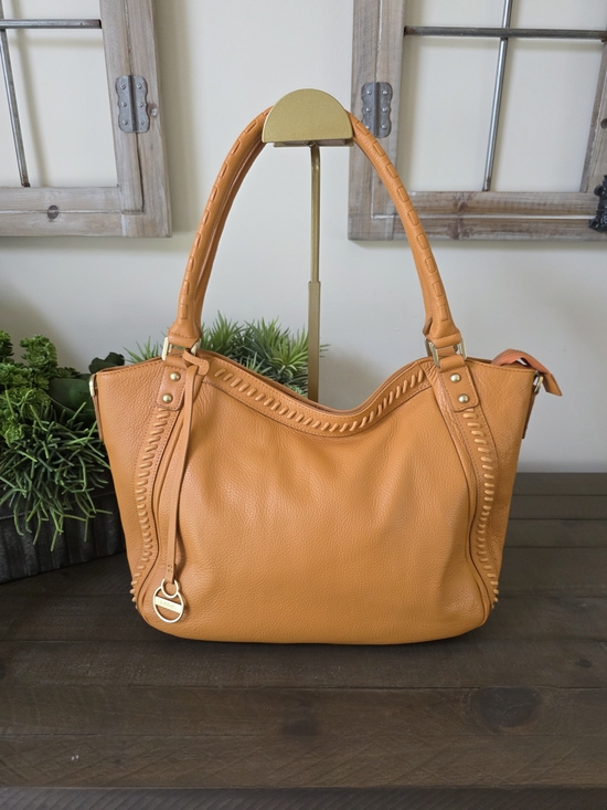 Lodis Handbags - Lodis Texas Leather Sutton Tote Nectarine Woven Stitch Shoulder Bag